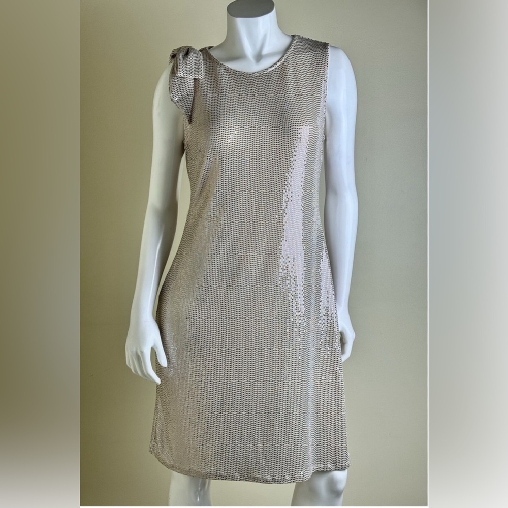 Elegant Silver/cream Sequin Mini Dress